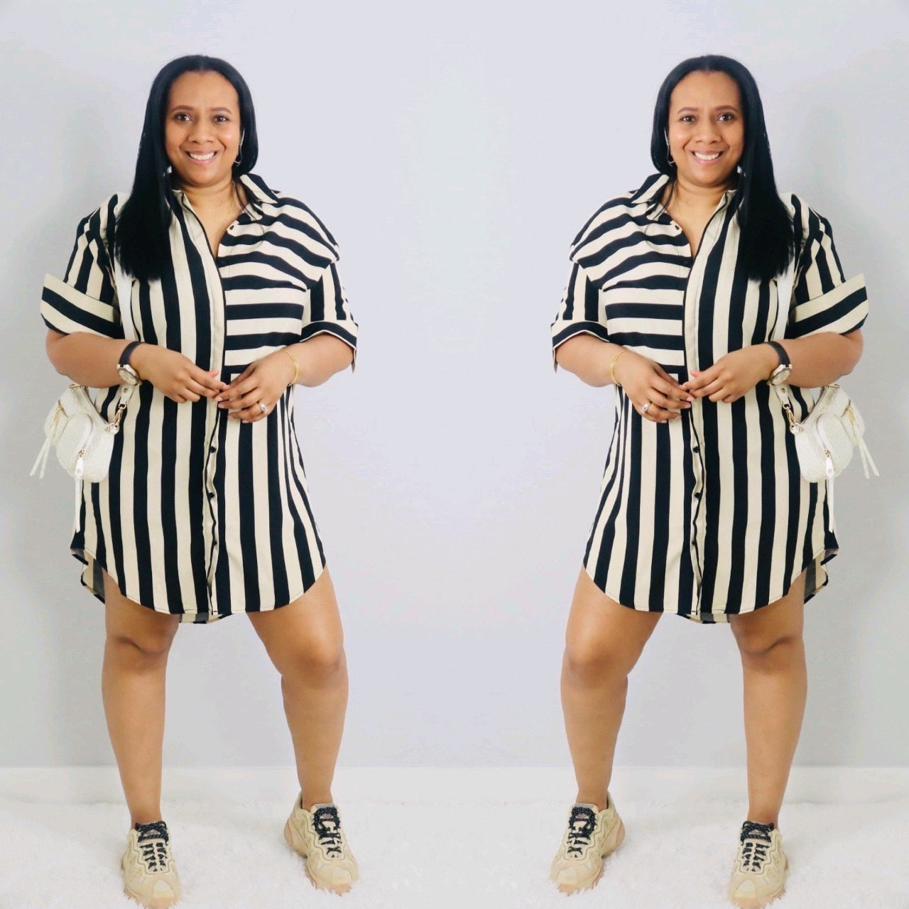 Stripe Shirt Dress | Beige