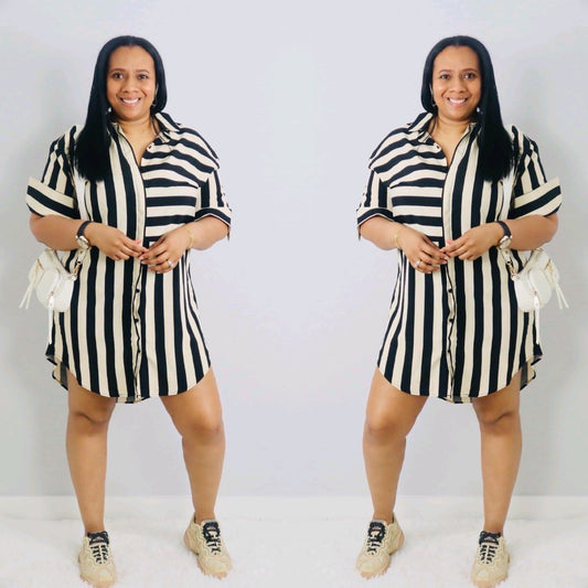 Stripe Shirt Dress | Beige